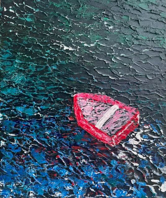 Reflections of a Red Boat — painting by Anirak Edza