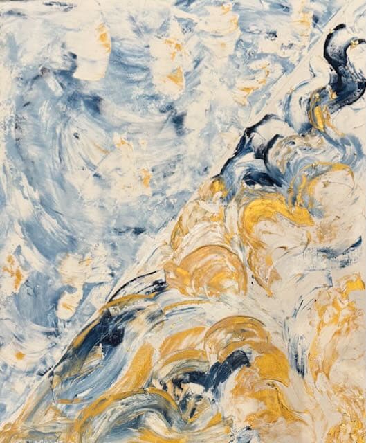 Abstract work swirls of blue and gold textured — painting by Anirak Edza
