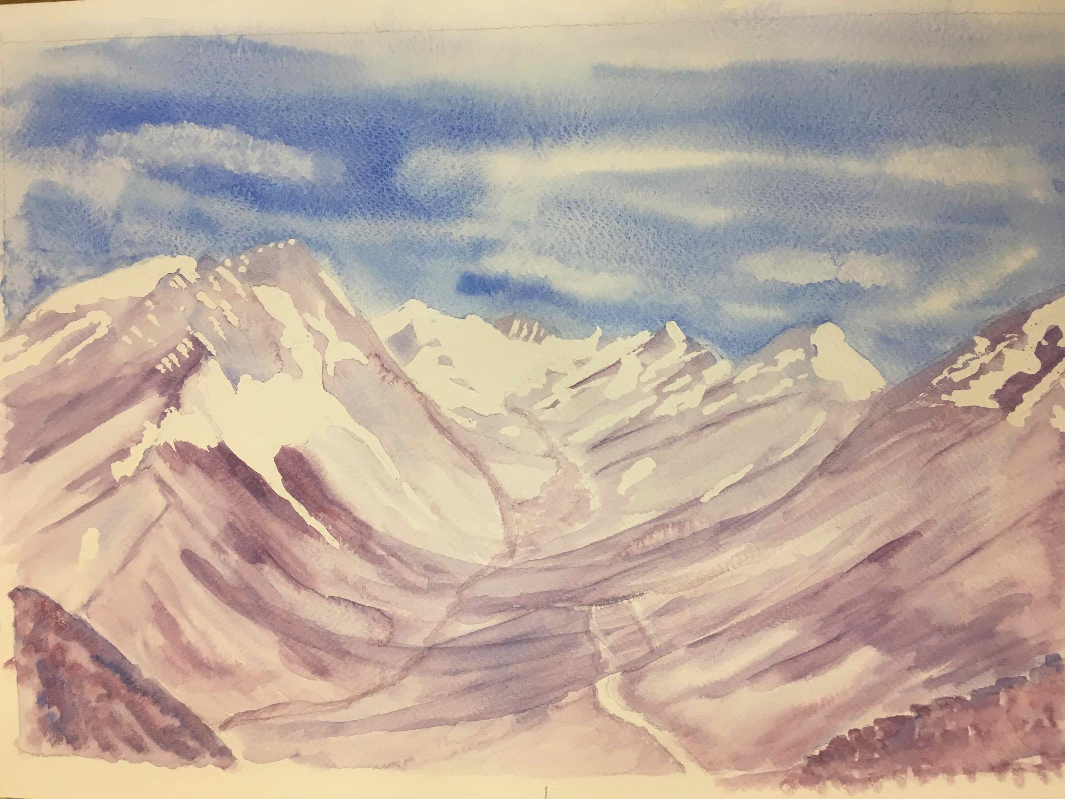 Looking down from Khardungla — painting by Anirak Edza