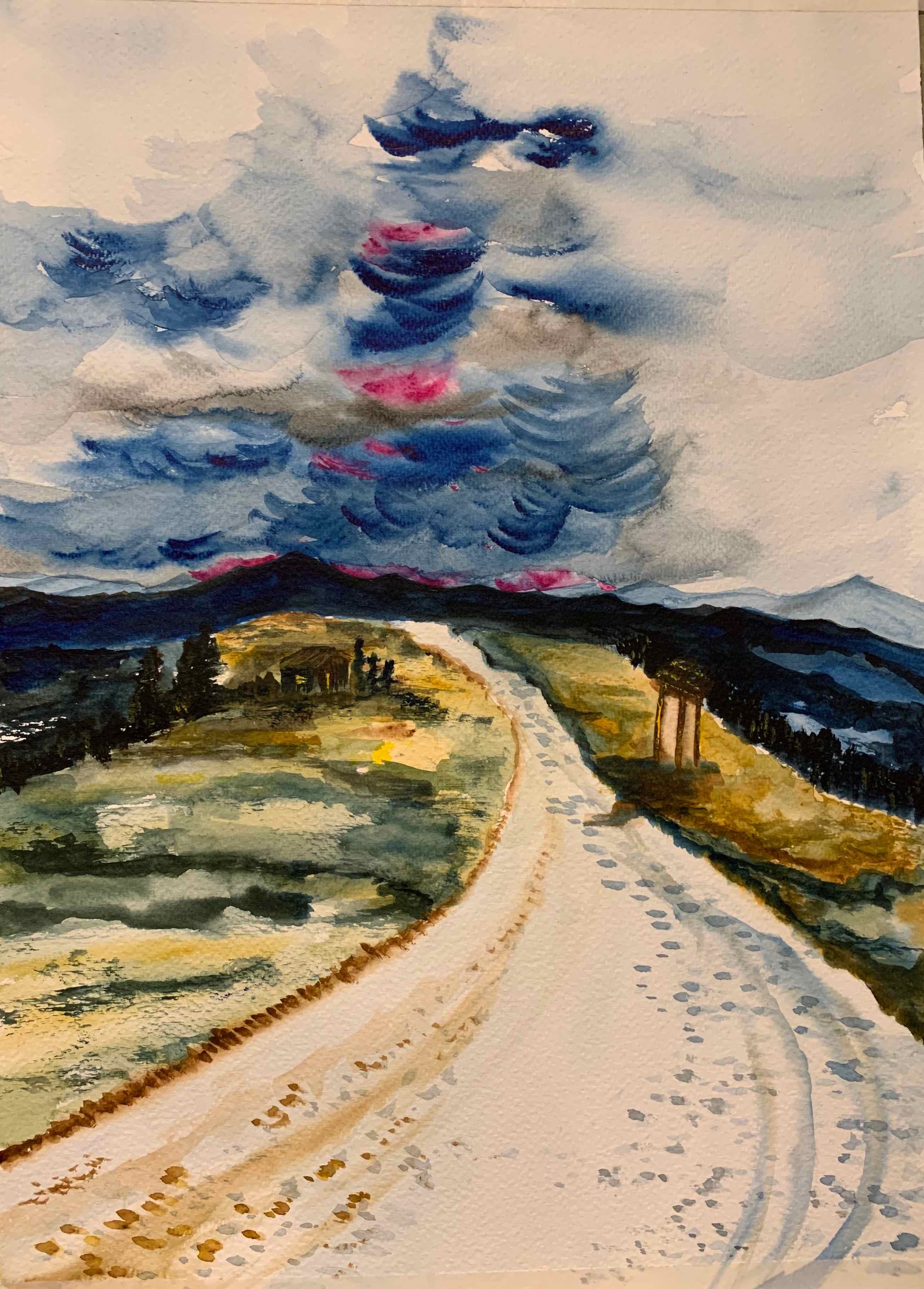 Thunderclouds roll in on Mountain Top — painting by Anirak Edza