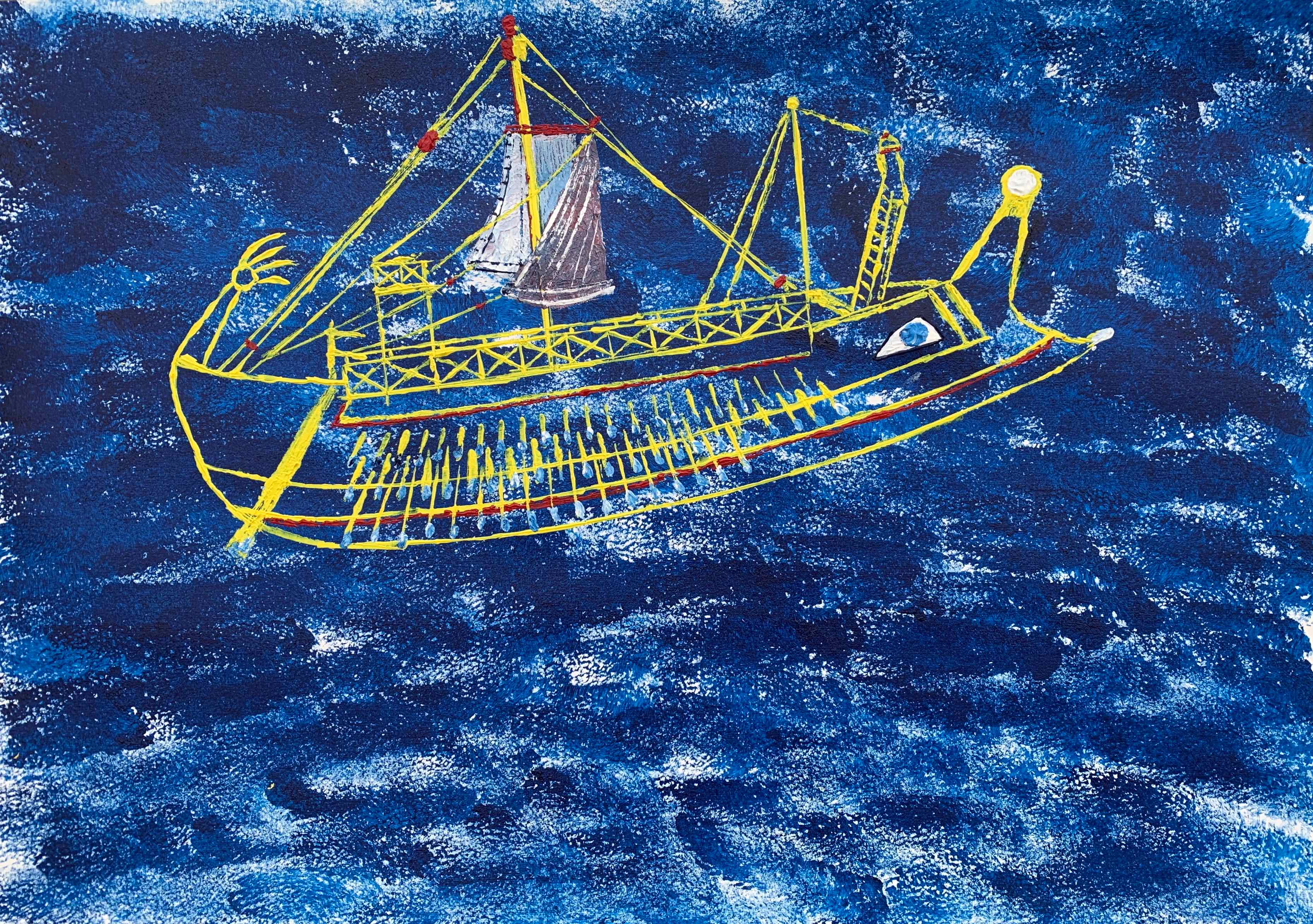 Trireme Sailing in search of Poseidon — painting by Anirak Edza