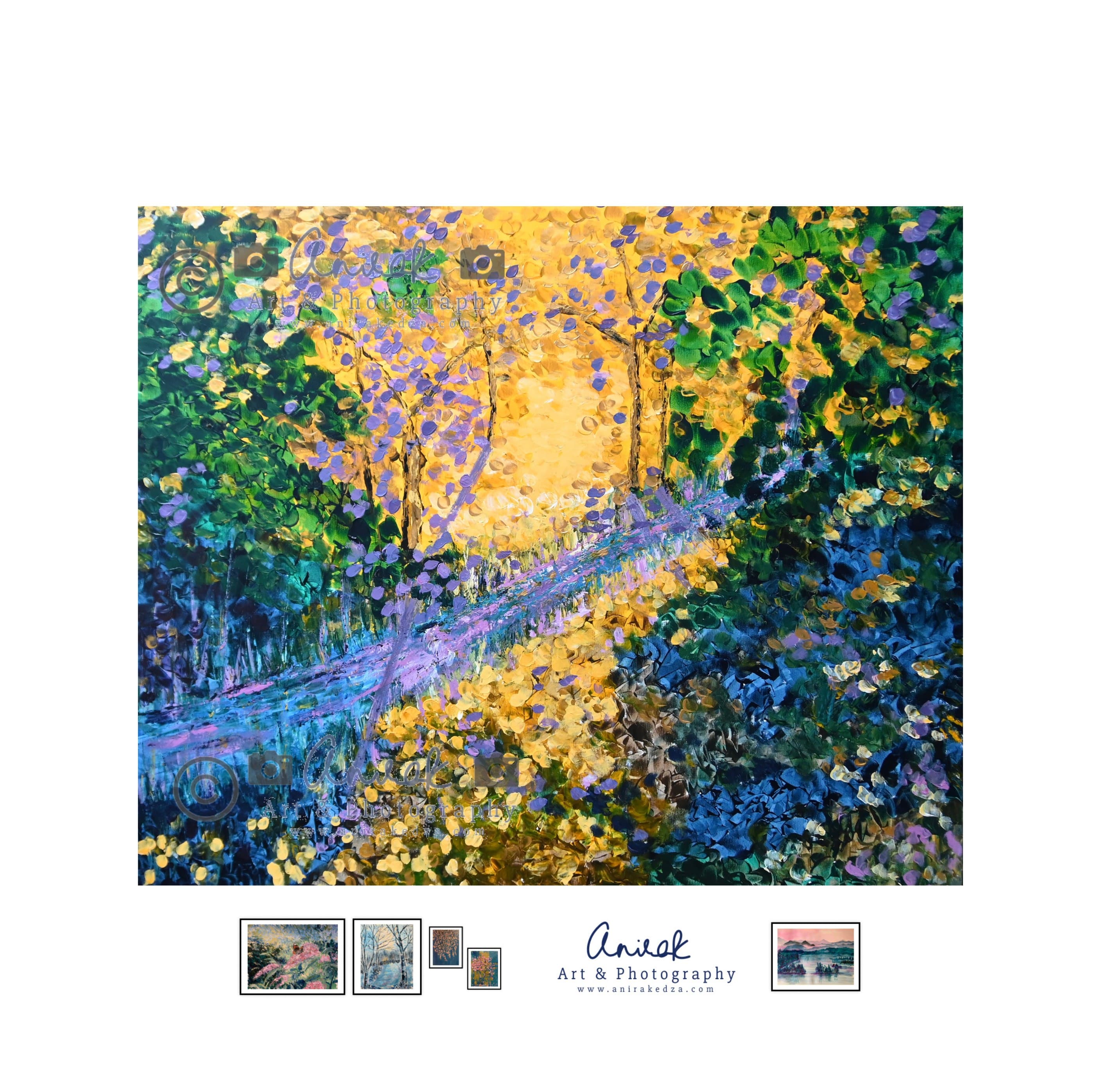 Blue and Gold Abstract Forest — painting by Anirak Edza